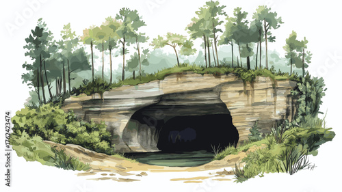 Mammoth Cave National Park. Mammoth Cave National Park hand drawn watercolor illustration