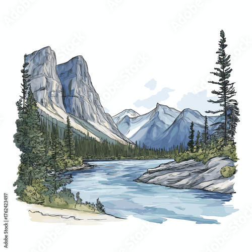 Nahanni National Park Reserve. Nahanni National Park Reserve hand drawn watercolor illustration