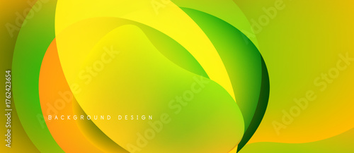 Abstract fluid shapes, vibrant yellowgreen gradient. Modern design, smooth curves, dynamic composition. Background suitable for presentations, graphics.