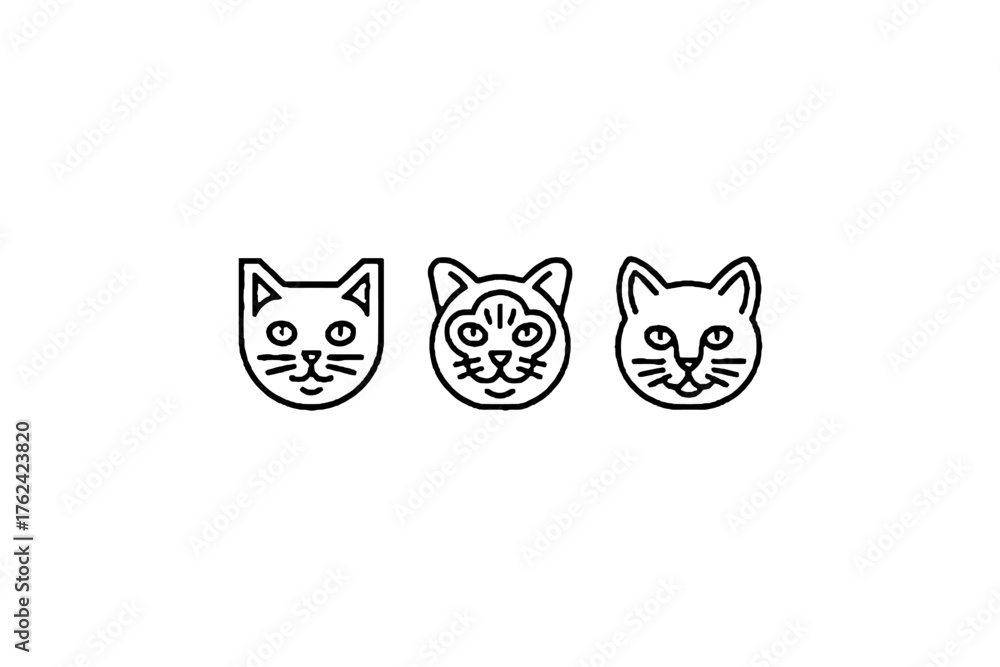 Fototapeta premium Three cute cat faces with minimalist line art style