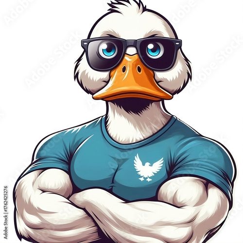 Un pato musculoso con los brazos cruzados
