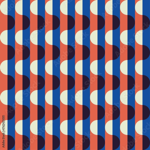 mid century, modern abstract half circles striped seamless pattern and background vector illustration