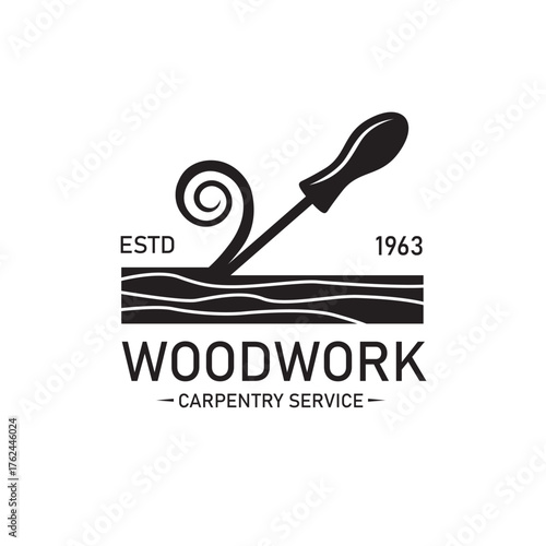 black woodworking carpentry emblem isolated on white background