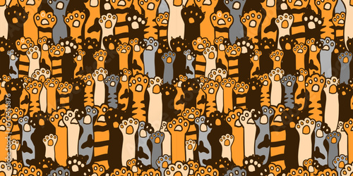 Dog Paw Cat Paw heart love puppy foot print kitten  vector Seamless Pattern wallpaper background. hand drawing. Not AI, Vector illustration.