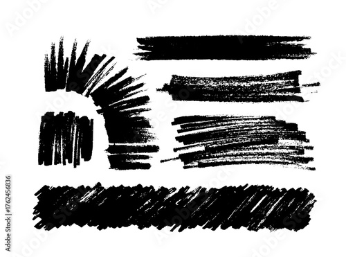 Grunge painted strokes. Vector abstract backgrounds, distressed banners. Black isolated paintbrush collection. Modern textured shapes.