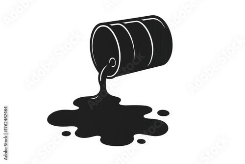 Oil barrel spilling pollutant liquid spreading on the ground, causing environmental pollution and waste, transparent background