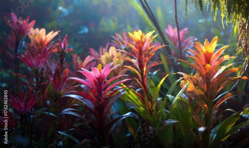 Wallpaper Mural Vibrant Bromeliads in Lush Tropical Garden, Colorful Foliage. Torontodigital.ca