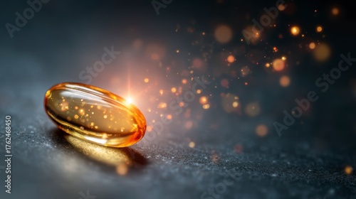 Shimmering Softgel Capsule: Capturing the Essence of Nutraceuticals and Wellness with a Burst of Light and Vibrant Energy in an Elegant Composition