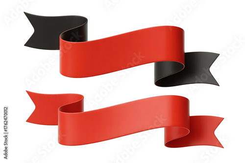 Elegant red and black ribbons intertwine, creating a dynamic and symbolic design.
