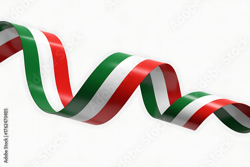 Waving ribbon displays vibrant green, white, and red colors, conveying national pride.
