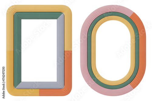 Abstract geometric shapes with layered colorful rings, creating a modern, playful, and minimalist design.