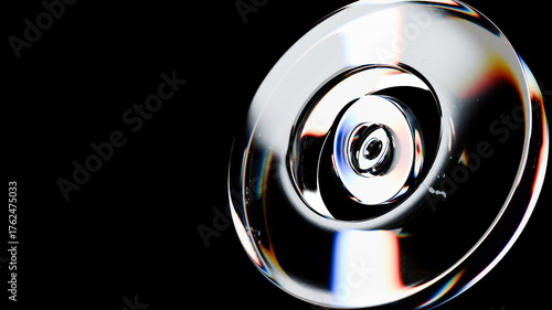 Photography dispersion glass rings with color refraction on black background, 3d render