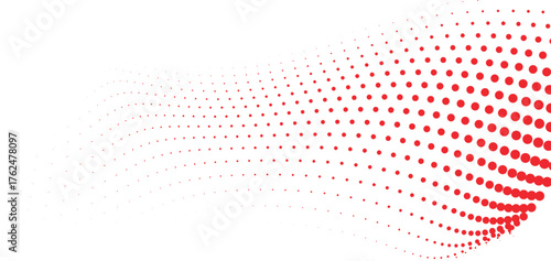 Red dotted halftone wave sweeping through white space, energetic gradient mesh conveying speed and passion perfect for branding posters and modern tech visuals