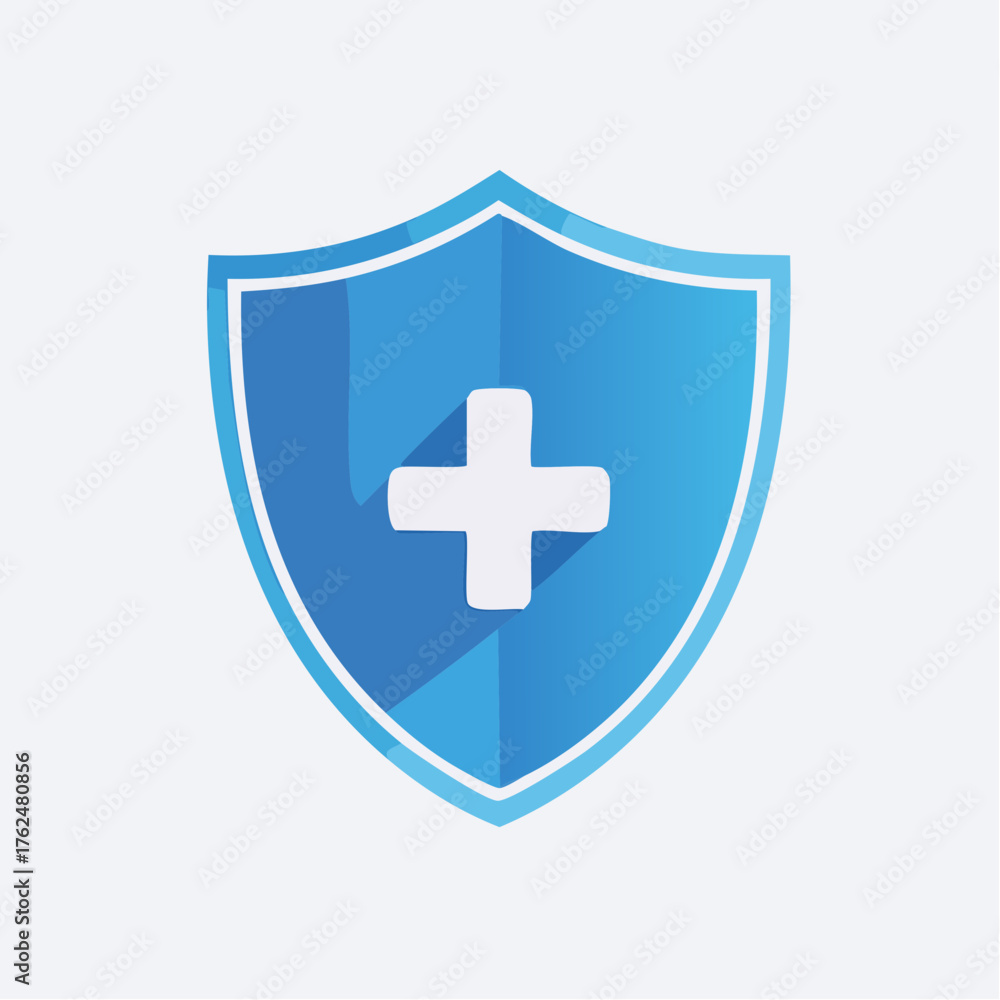 Obraz premium A blue shield icon symbolizing protection, health, and medical support on a light background