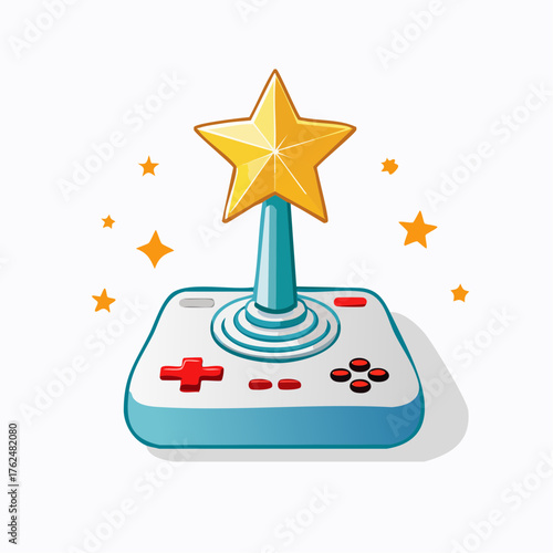 A stylized gamepad design with a gleaming gold star atop, signifying gaming achievement