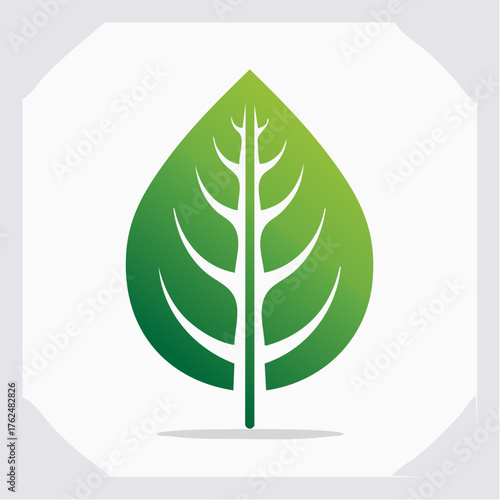 A vibrant botanical illustration of a verdant leaf emblem with natural gradients