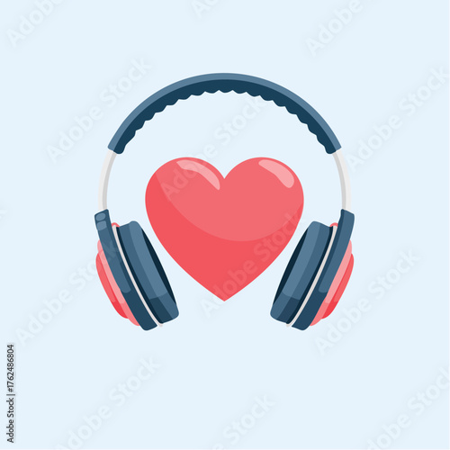 Aesthetic illustration of headphones encompassing a heart, representing musical affection and enjoyment