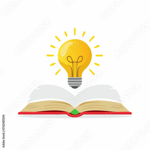 Conceptual illustration of an open book with a glowing lightbulb representing knowledge