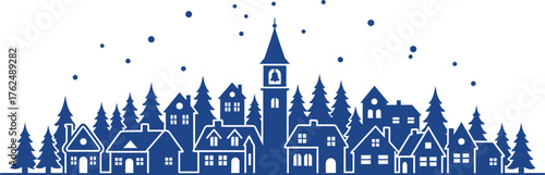 Christmas village silhouette scene vector, perfect for Christmas cards, banners, and festive designs, a truly charming winter wonderland