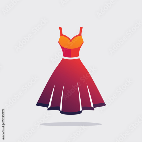 Elegant dress illustration showcasing vibrant colors and a classic, flattering silhouette for fashion design
