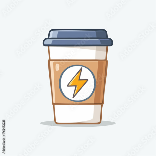 Illustrated energizing coffee cup design featuring lightning bolt symbol for caffeine boost