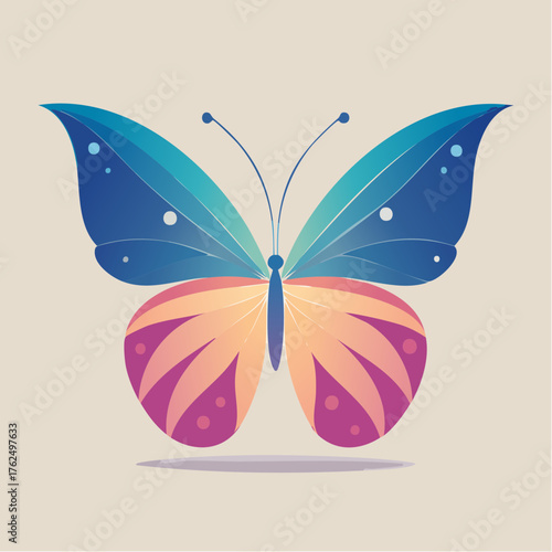Vibrant and Abstract Butterfly Illustration Featuring a Gradient Color Palette on a Neutral Backdrop