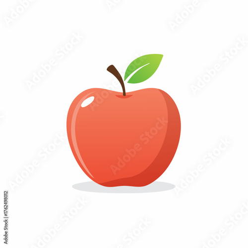 Vibrant Illustrated Red Apple with Leaf, Simple Design, Fresh Produce Concept