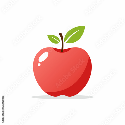 Vibrant Illustrated Apple with Green Leaves, Depicting Freshness and Healthy Eating Habits