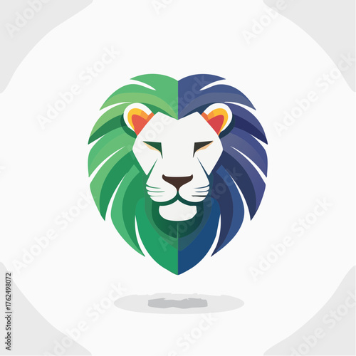 Vibrant Lion Emblem: A Colorful and Modern Design Featuring Gradient Hues and Geometric Shapes