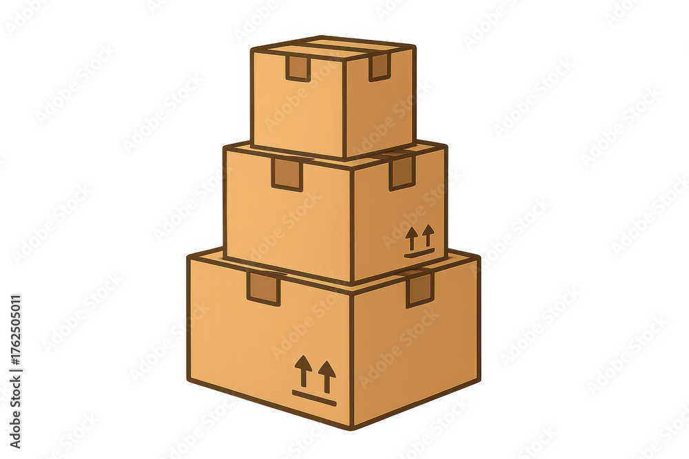 Obraz premium Stack of shipping boxes, delivering cardboard parcels, moving logistics, package delivery, illustration