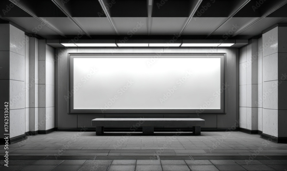 Fototapeta premium Monochrome Subway Station Interior with Blank Advertising Space.