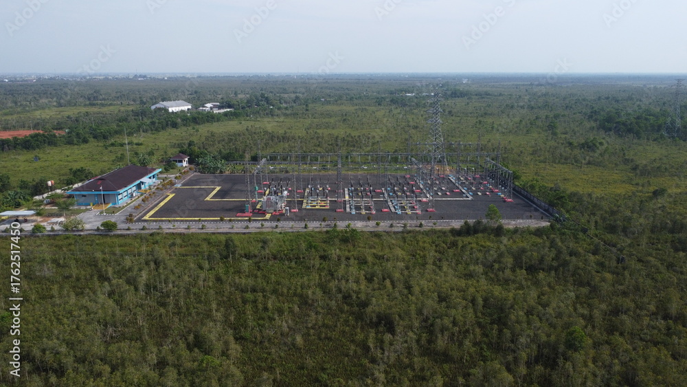 custom made wallpaper toronto digitalAerial view of the existing electricity substation in Banjarmasin, electricity terminal and electricity conductor