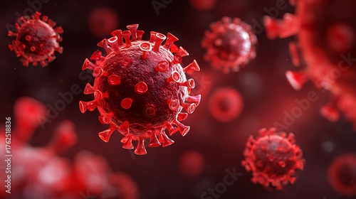 Flu COVID-19 virus cell virus background. China pathogen respiratory coronavirus 2019-ncov flu outbreak medical illustration. Background with realistic 3d red virus cells.