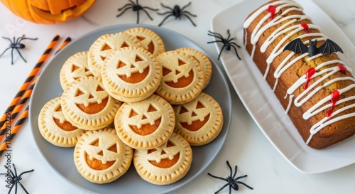 Delightful Halloween treats featuring jack-o'-lantern pies and spooky cake for festive gatherings and fun holiday celebrations perfect for social media