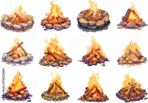 Watercolor Campfire Clipart