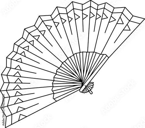 hand held fan line vector illustration isolated on white background