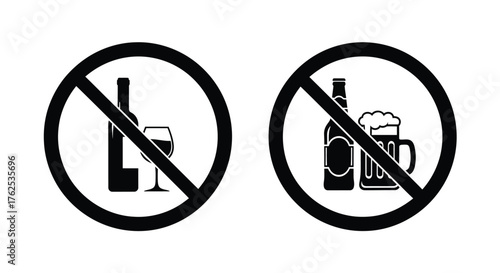 No alcohol or beverages allowed prohibition signs with drink illustrations