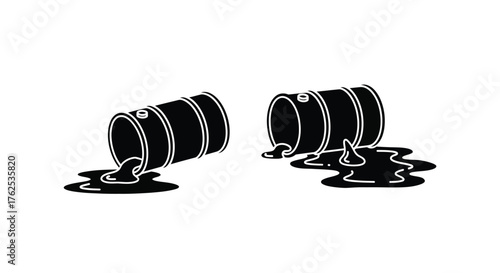 Leaking oil drums with spilled liquid a hazardous environmental scene
