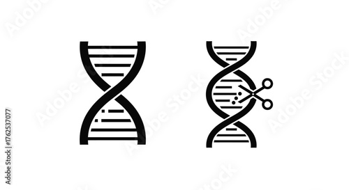 Gene editing depicted with dna strands and cutting scissors symbol