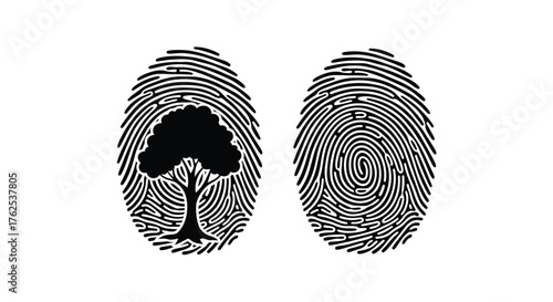 Two fingerprints with one containing a silhouette of a tree inside