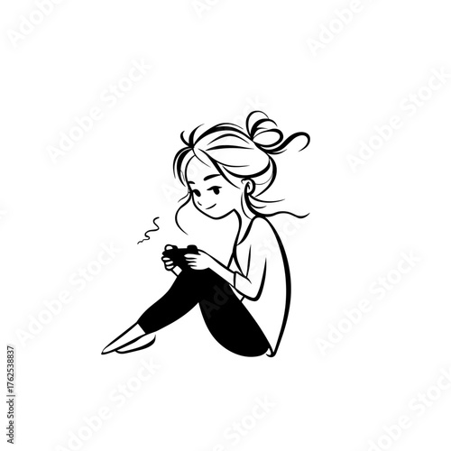 Gamer. Gamer simple black and white line art vector logo