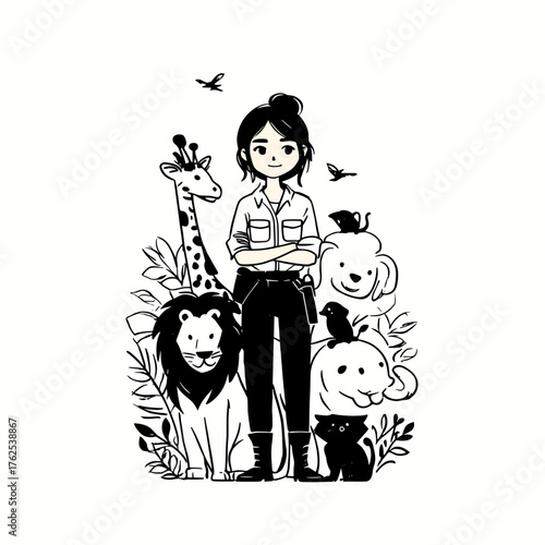 Zookeeper. Zookeeper simple black and white line art vector logo