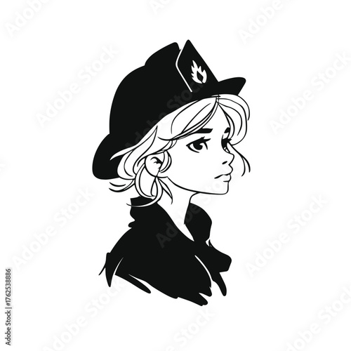 Firefighter. Firefighter simple black and white line art vector logo