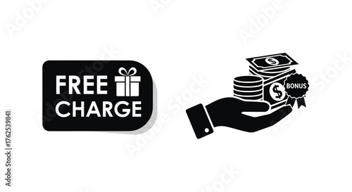 Hand offering money and a free charge gift bonus illustration