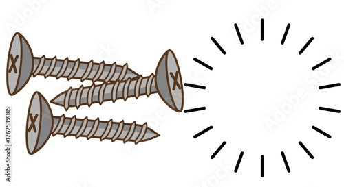 Illustration of metal fasteners with light rays for construction and diy projects and home improvement needs
