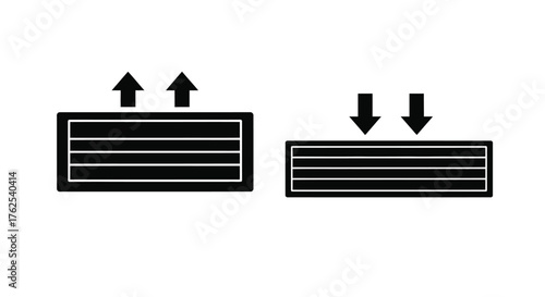 Simple graphic depicting boxes with upward and downward pointing arrows