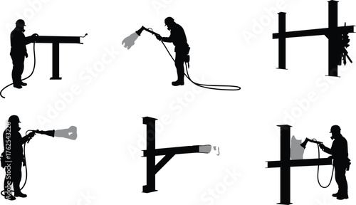 Cabinet assembly illustration, construction worker, power drill, screwdriver use, wall cabinet, safety helmet, carpentry process, furniture installation, repair work, training skills