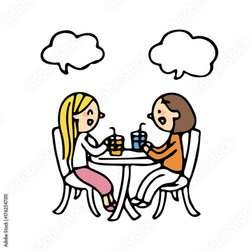 カフェで会話を楽しむ女性2人のイラスト