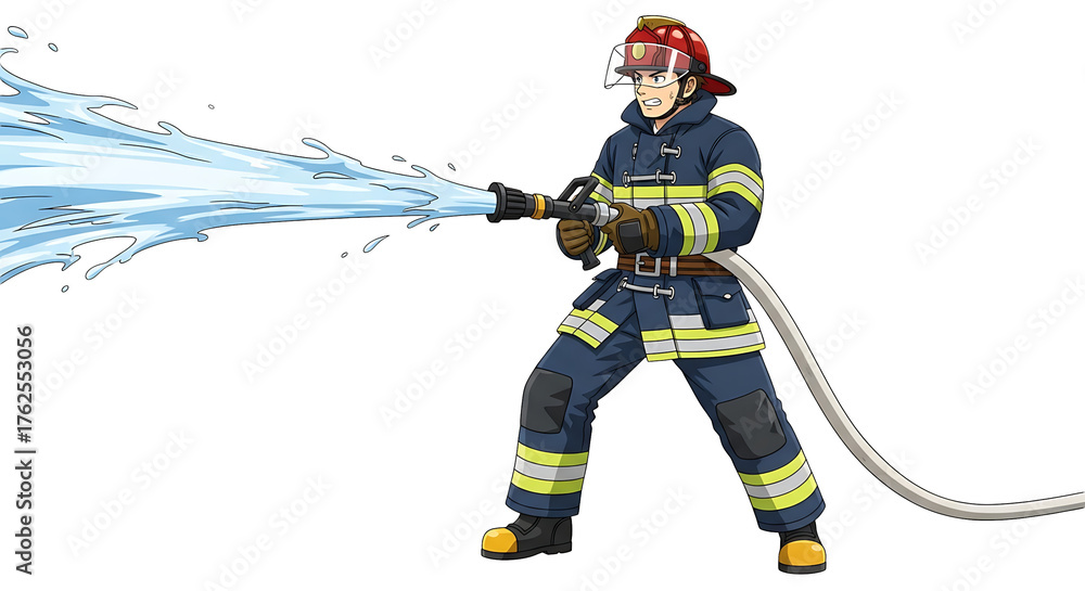 Obraz premium Firefighter with water hose 