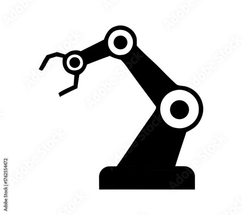 Isolated Robotic Arm in Silhouette Against White Background Depicts Industrial Automation